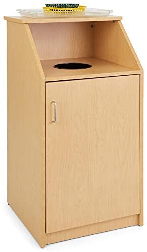Displays2go Displays2go Waste Receptacle with Melamine Finish, Tray Shelf, Hinged Door, Circular Opening, MDF Construction - Maple (LCKDTLCSMP)