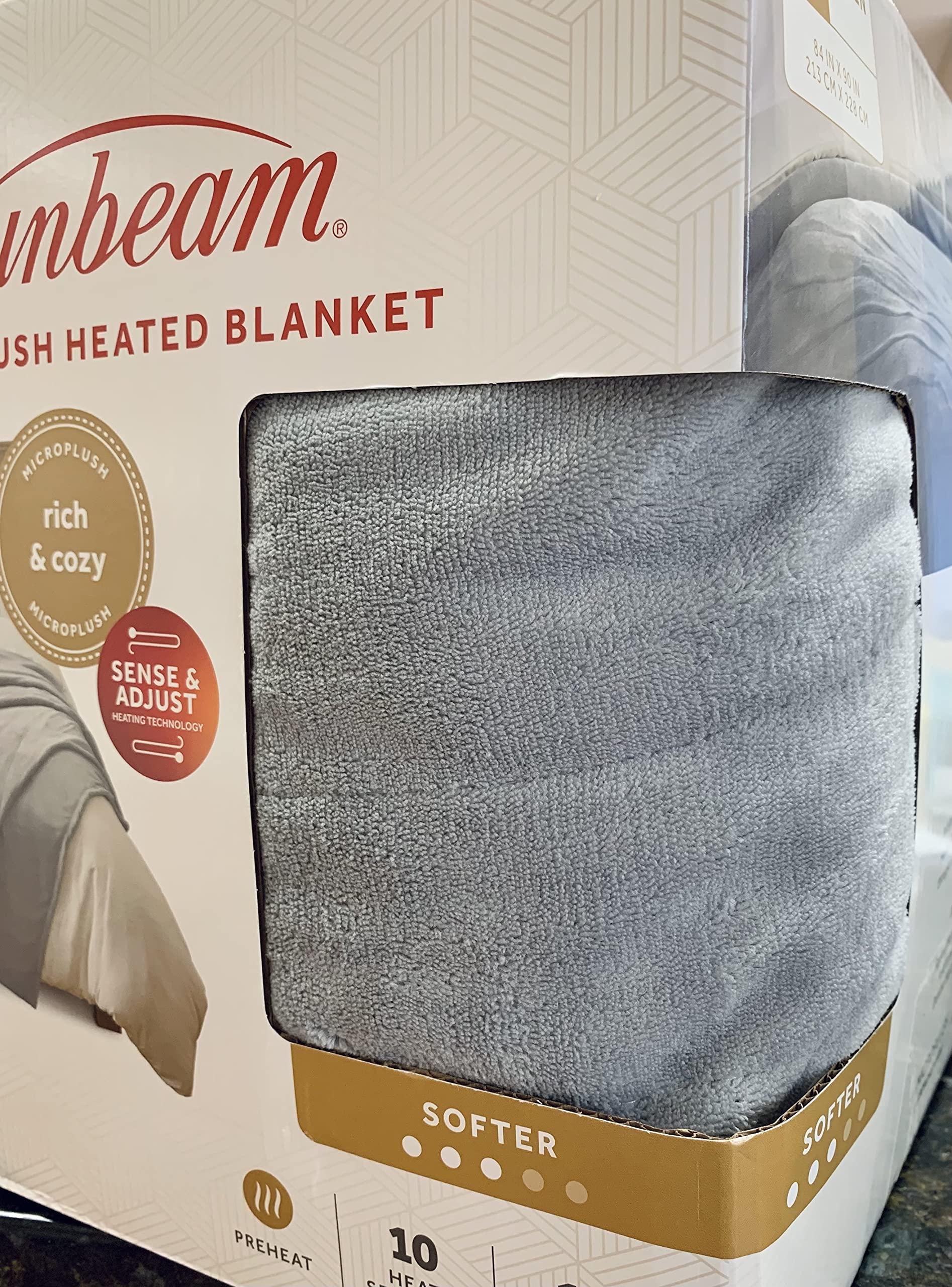 Sunbeam Sunbeam Queen Microplush Electric Heated Blanket with 10 Heat Settings, Preheat Feature, 2 Personalized Controllers, UL Certified (Gray)