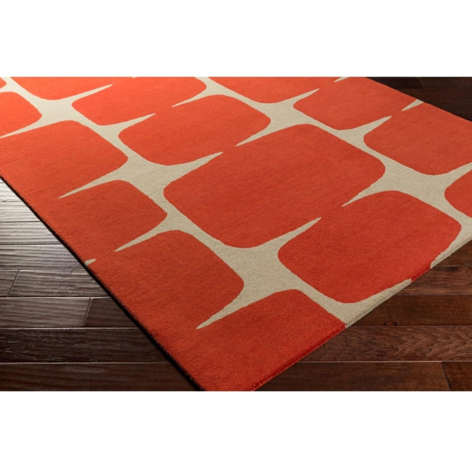 Anthrofy Anthrofy Geometric Area Rug 5' R Handmade Wool Area Rugs Orange Rugs for Living Room, Bedroom Anti-Skid Carpets with Non-Slip Natural Backing with 100% Cotton
