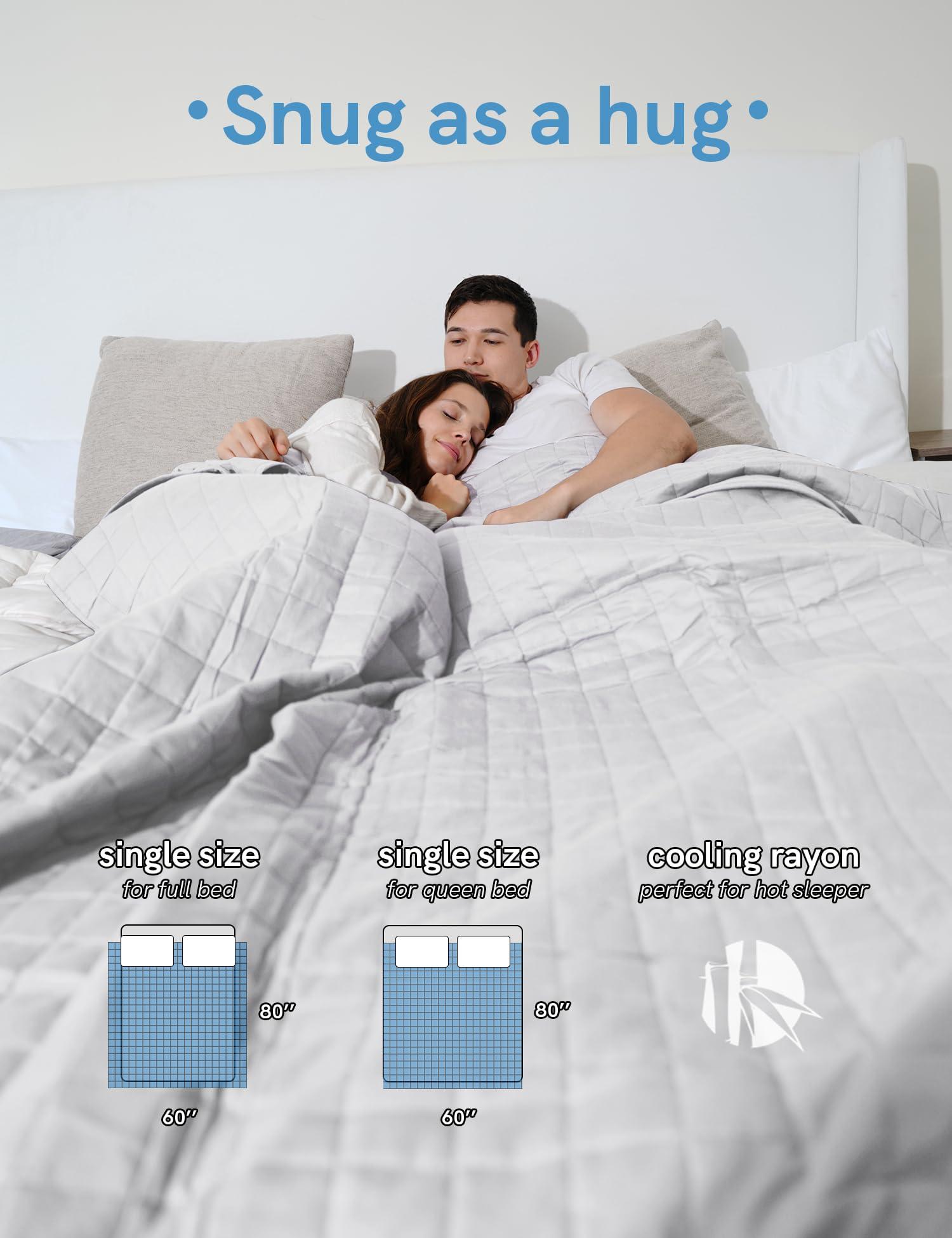 YnM YnM Exclusive Cooling Weighted Blanket,Smallest Compartments, Bed Blanket for One Person of 140lbs, Ideal for Queen/King Bed (60x80 Inches, 15 Pounds, Light Grey)