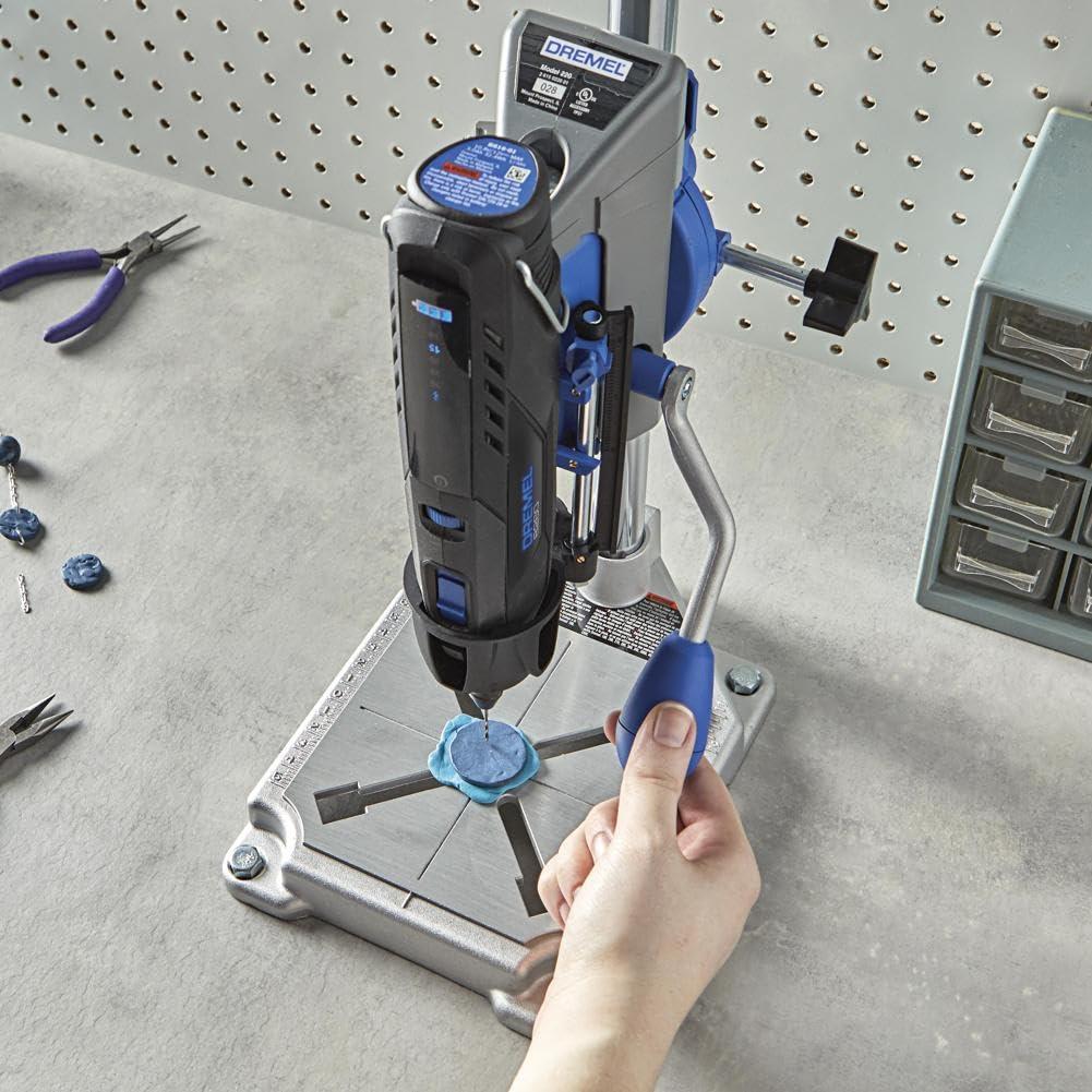 Dremel Dremel Drill Press Rotary Tool Workstation Stand with Wrench - Mini Portable Press & Tool Holder - 2 Inch Depth- Ideal for Drilling Perpendicular and Angled Holes - 220-01