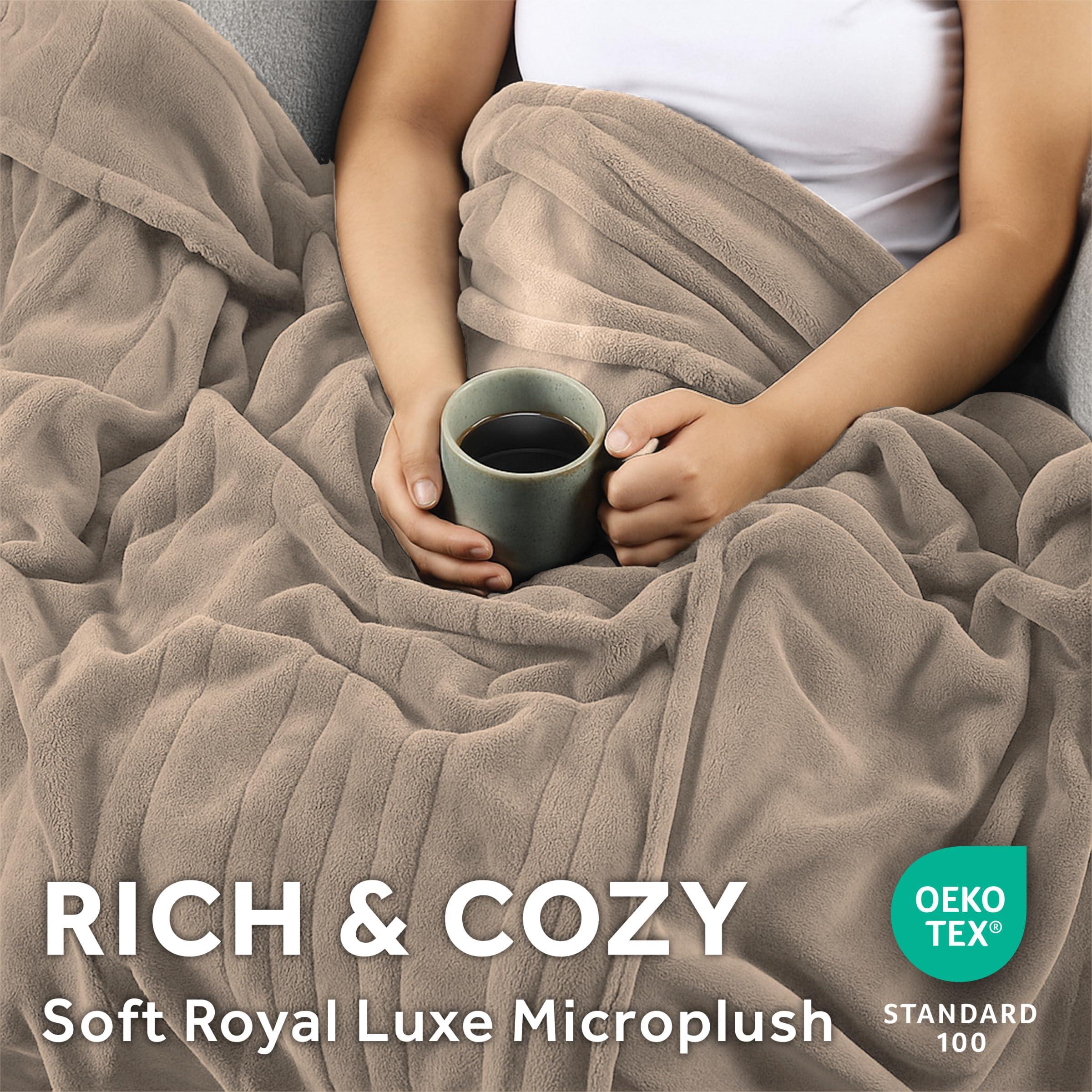 Sunbeam Sunbeam Electric Throw Royal Luxe Microplush Heated Blanket, 4 Heat Settings, 4-Hour Auto Shut-Off, Fast Heating, Warm and Cozy, Peyote Color, 50\" x 60\"