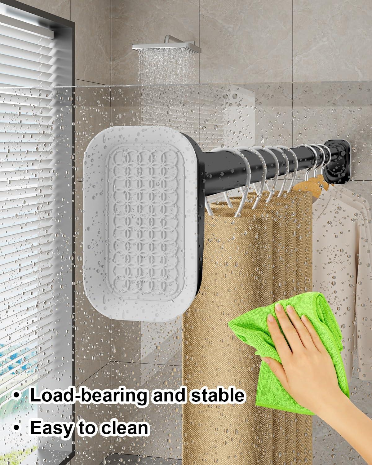HomeLoft Basics Tension Shower Curtain Rod, 40 50 70 110 160 210 260 310 360 410cm Stainless Steel Anti-Slip Adjustable Curtain Rods Bathroom Rod, No Drilling, for Bathroom, Closet, Window, Room Divider(Black,410-500
