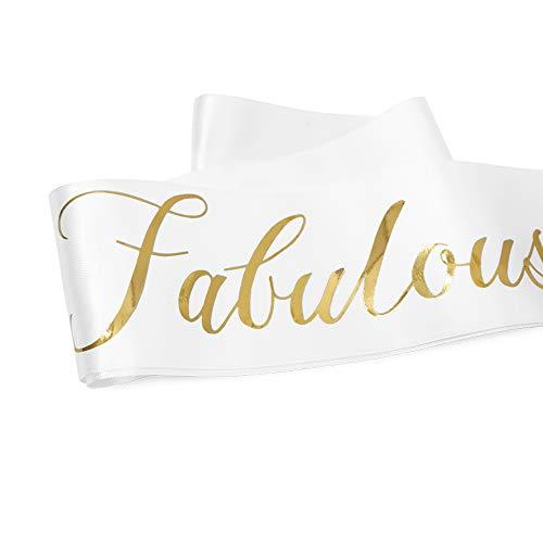 ADBetty 50 and Fabulous Sash, 50th Birthday Sash Fabulous 50 Sash Birthday Party Favors, Supplies and Decorations (White/Gold)