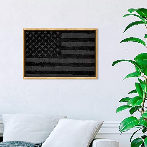 Hatcher & Ethan Hatcher and Ethan Americana and Patriotic Wall Art Framed Canvas Prints \'Rocky Freedom US Flags Home Dcor, 24\" x 16\", Black, Gray