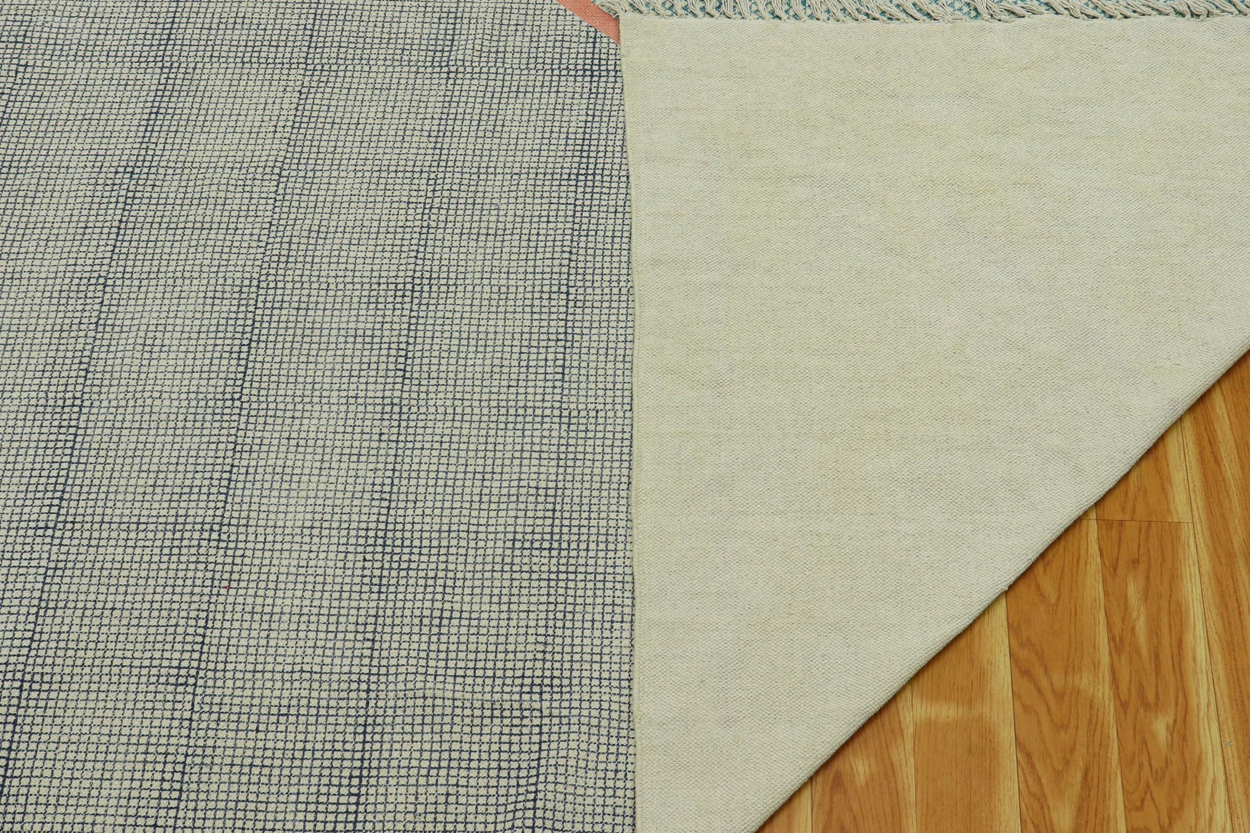 CASAVANI Area Rug 12x18 Kilim Rug Blue & Pink Cotton Dhurrie Striped Thick 0.19 inches Stone Easy Washable Rug Hand Wash Cotton Carpet Flatweave Rug Indoor Outdoor Rugs for Living Room, Bedroom