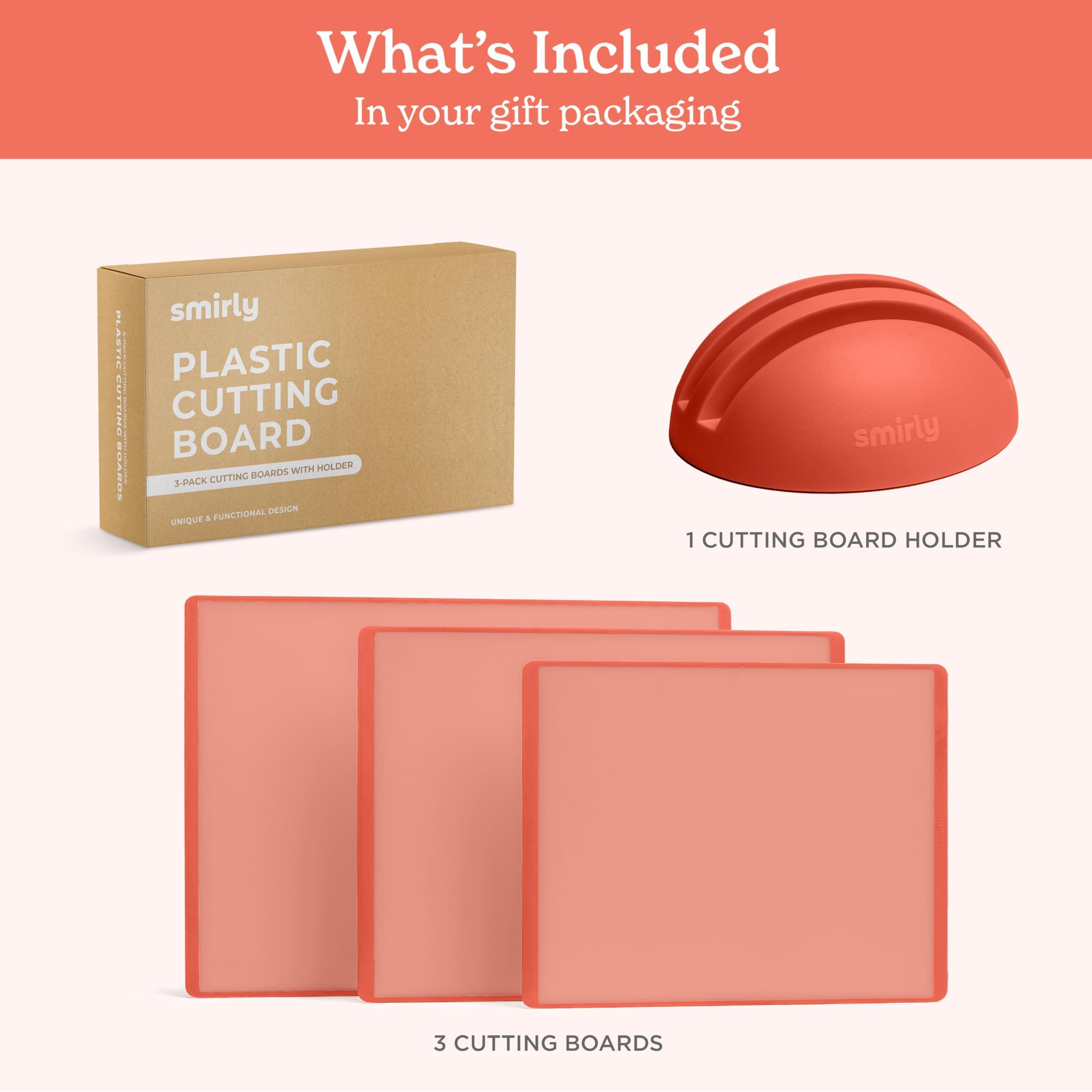 SMIRLY SMIRLY Plastic Cutting Board Set With Holder, Dishwasher Safe Plastic Cutting Boards Set for Kitchen, Cutting Boards for Kitchen - Plastic Chopping Board Set