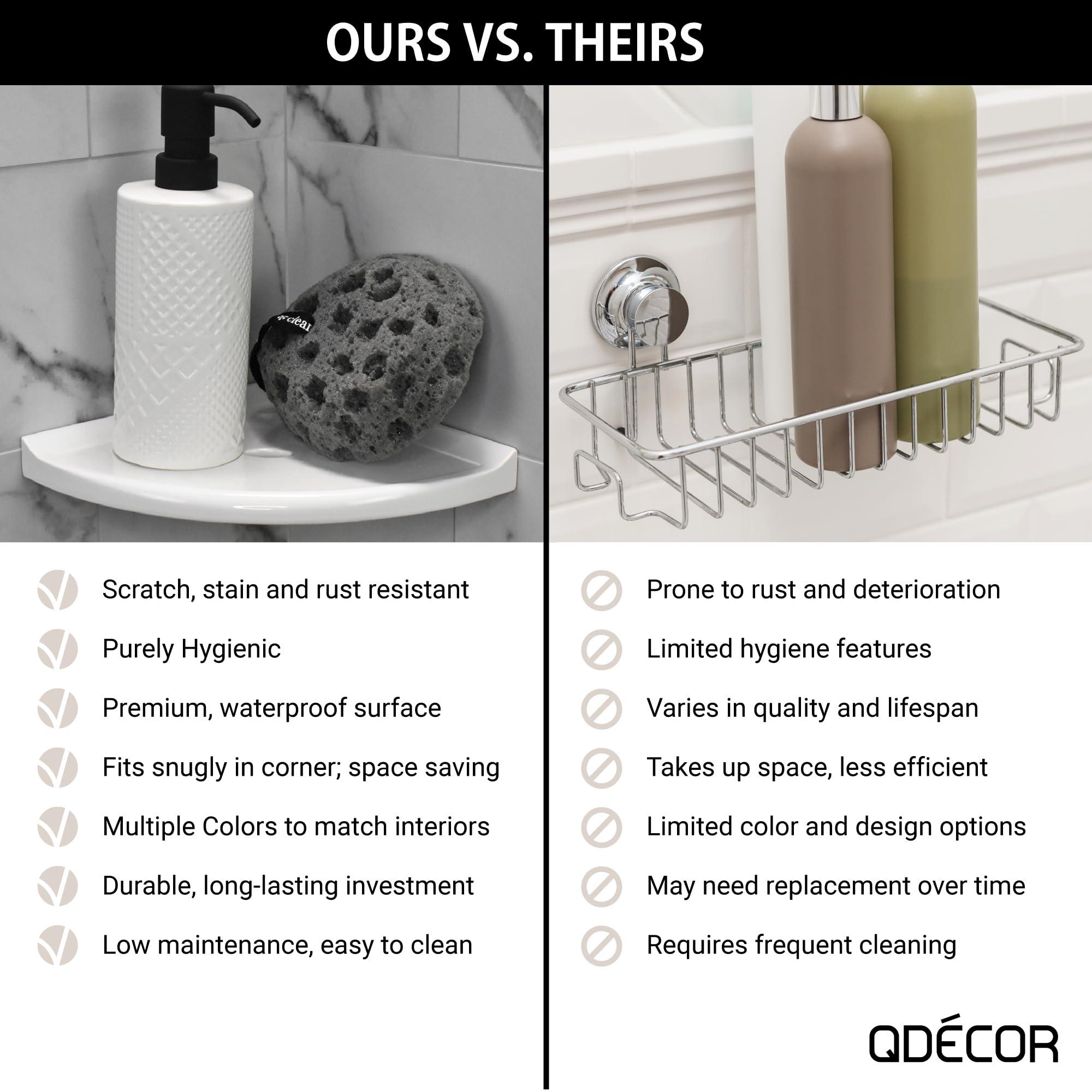 Questech Questech Decor Corner Shower Shelf, 8 Inch Lugged for New Construction, Shower Corner Shelf for Tiled Walls, Metro Lugged Shower Caddy Bathroom Organizer, White Polished