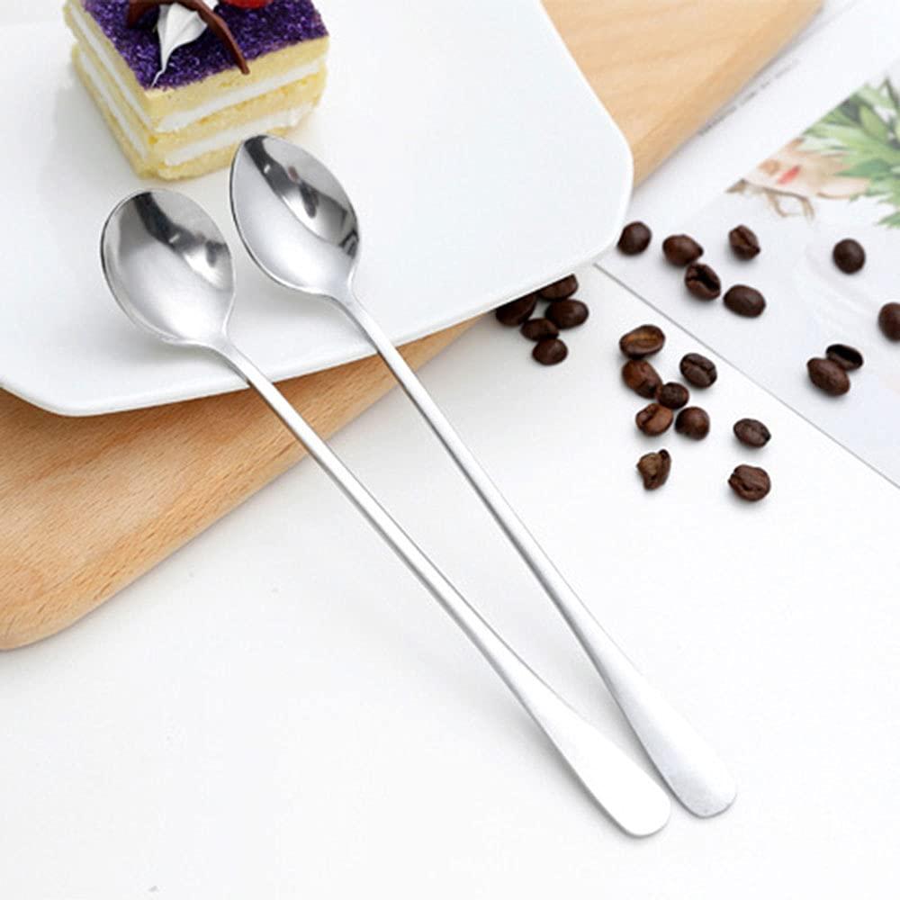 SagaSave SagaSave 5 Pcs Long Handle Spoon Coffee Stirrer Stainless Steel Iced Teaspoon for Milks Tea Mixing Cocktail Stirring Cold Drink (Round Head Spoon)