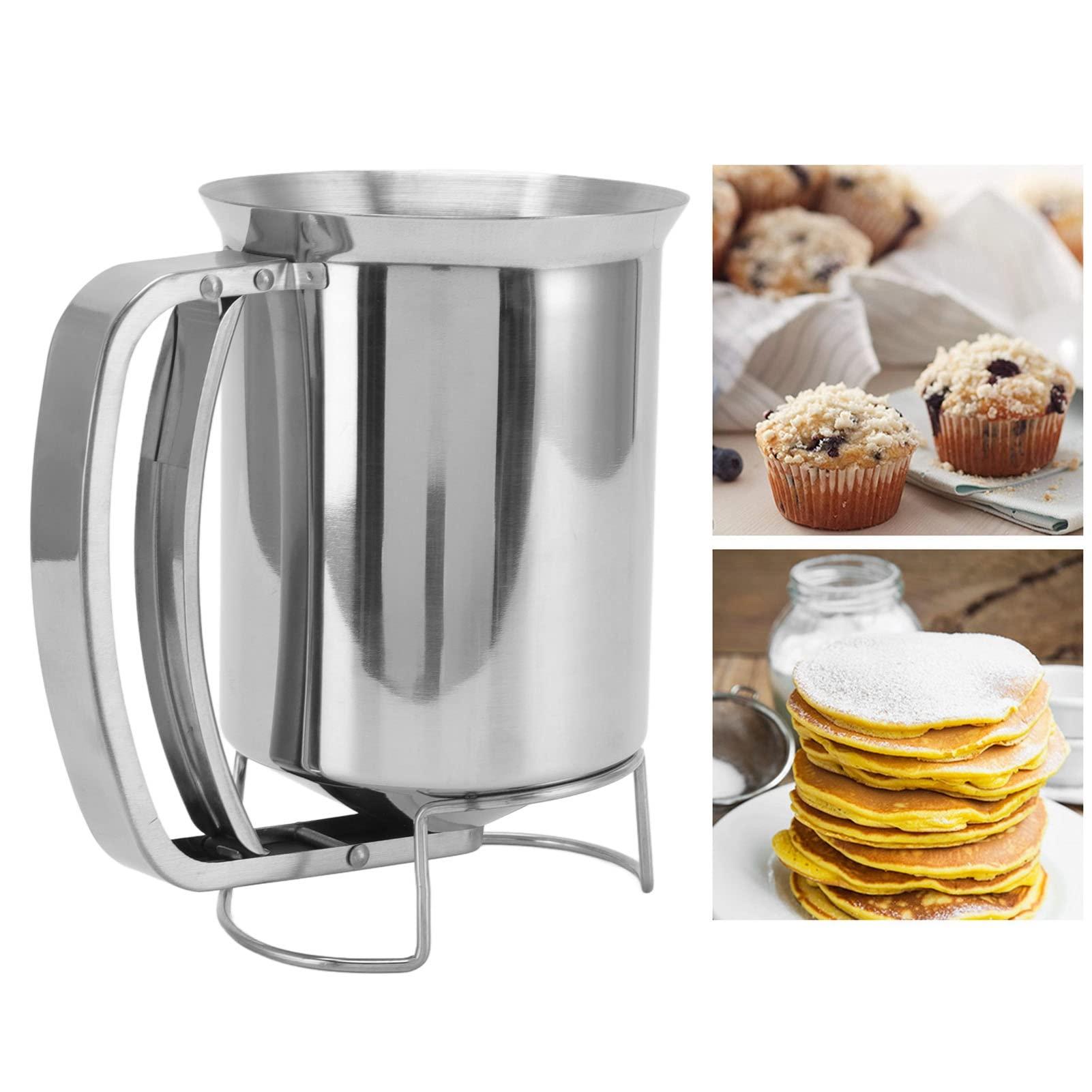 JANCAN Pancake Batter Dispenser, Batter Mixer Dispenser,Handheld Stainless Steel Pancake Pourer for Baking Cupcakes Muffins,Great for Baking,Cupcakes,Muffins-Cooking Crepes,Waffles,10.5x16.2cm