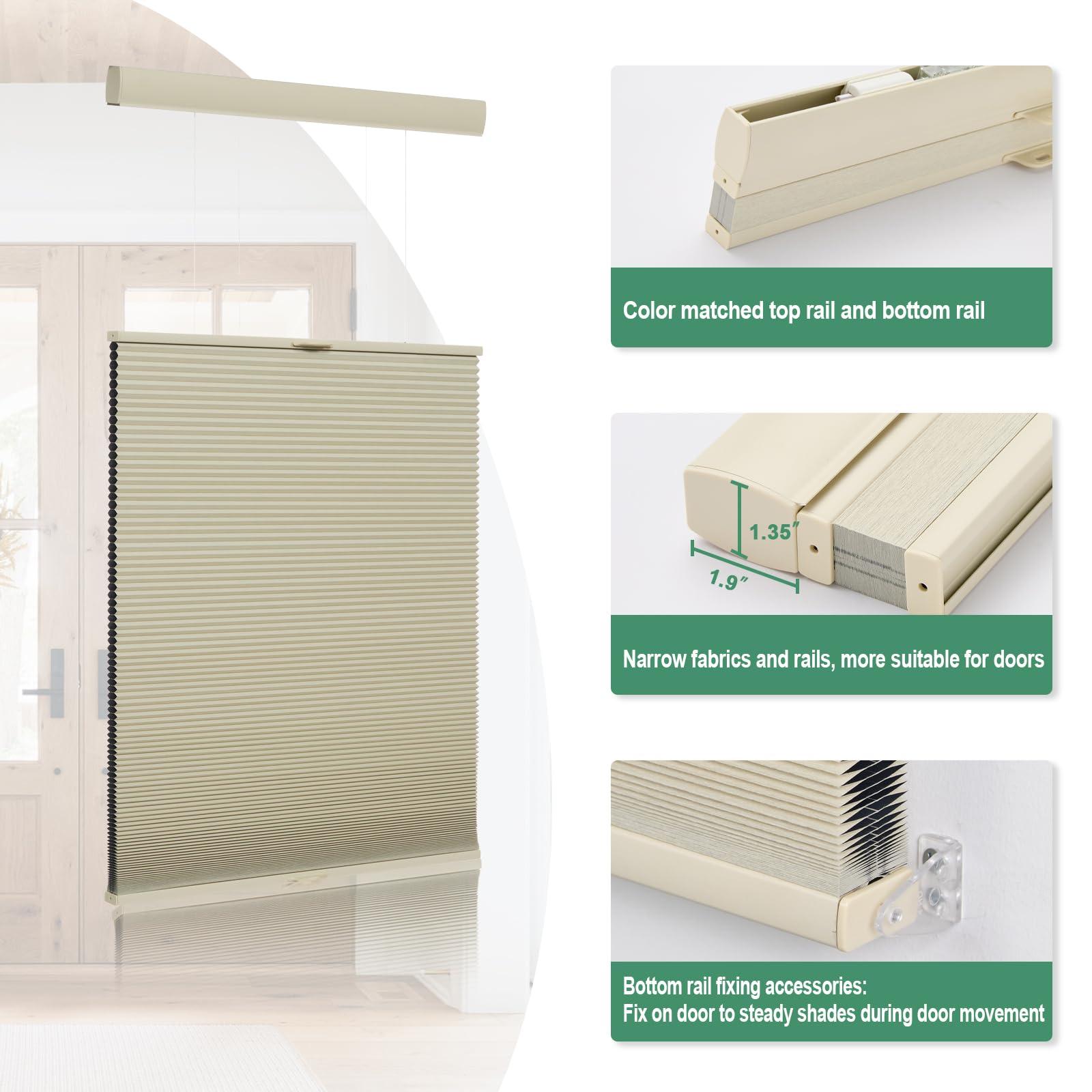 Tonature Tonature Blackout Door Blinds Top Down Bottom Up Cellular Shades for French Door 1" Honeycomb Fabric Thermal Insulated Energy Efficient for Indoor Windows, 27" W x 54" H, Beige