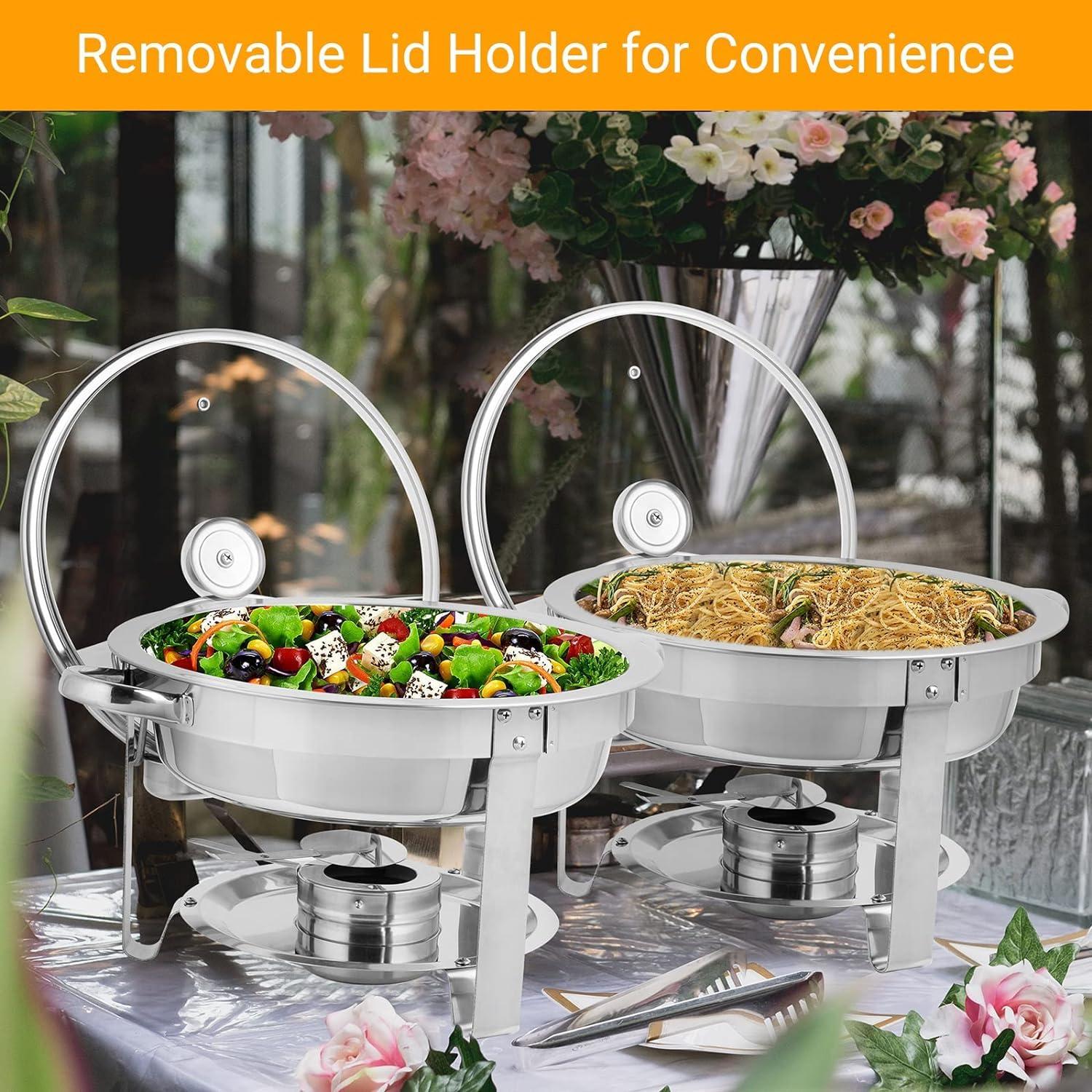 ROVSUN ROVSUN 5Qt 6 Pack Chafing Dish Buffet Set, NSF Stainless Steel Round Chafers for Catering, Buffet Servers and Warmers Set with Glass Lid & Lid Holder for Wedding Party Banquet Event