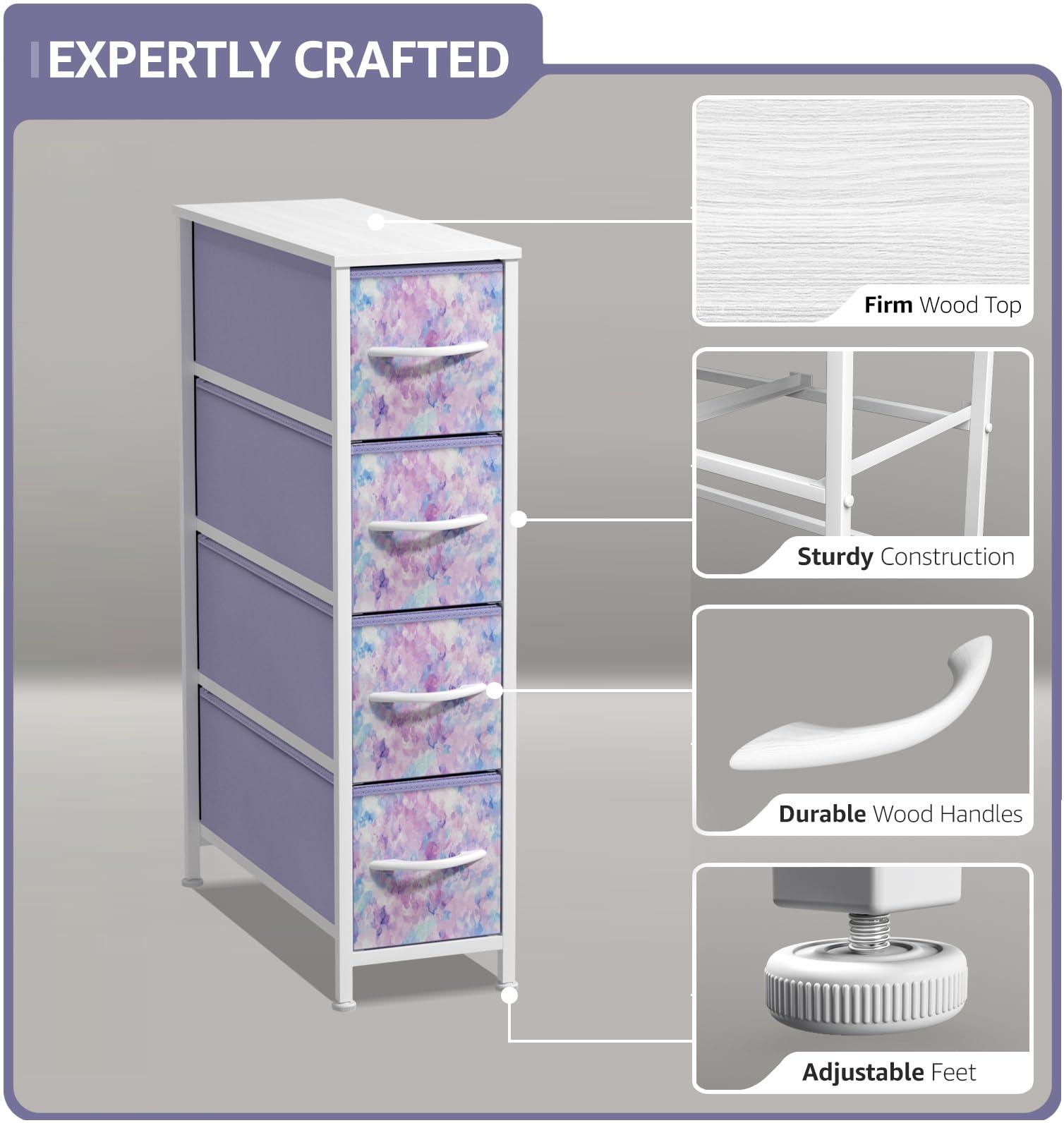 Sorbus Sorbus Kids Narrow Dresser with 4 Drawers - Vertical Slim Storage Chest of Drawers with Steel Frame, Wood Top & Easy Pull Fabric Bins for Small Spaces, Closets, Bedroom, Bathroom & Laundry