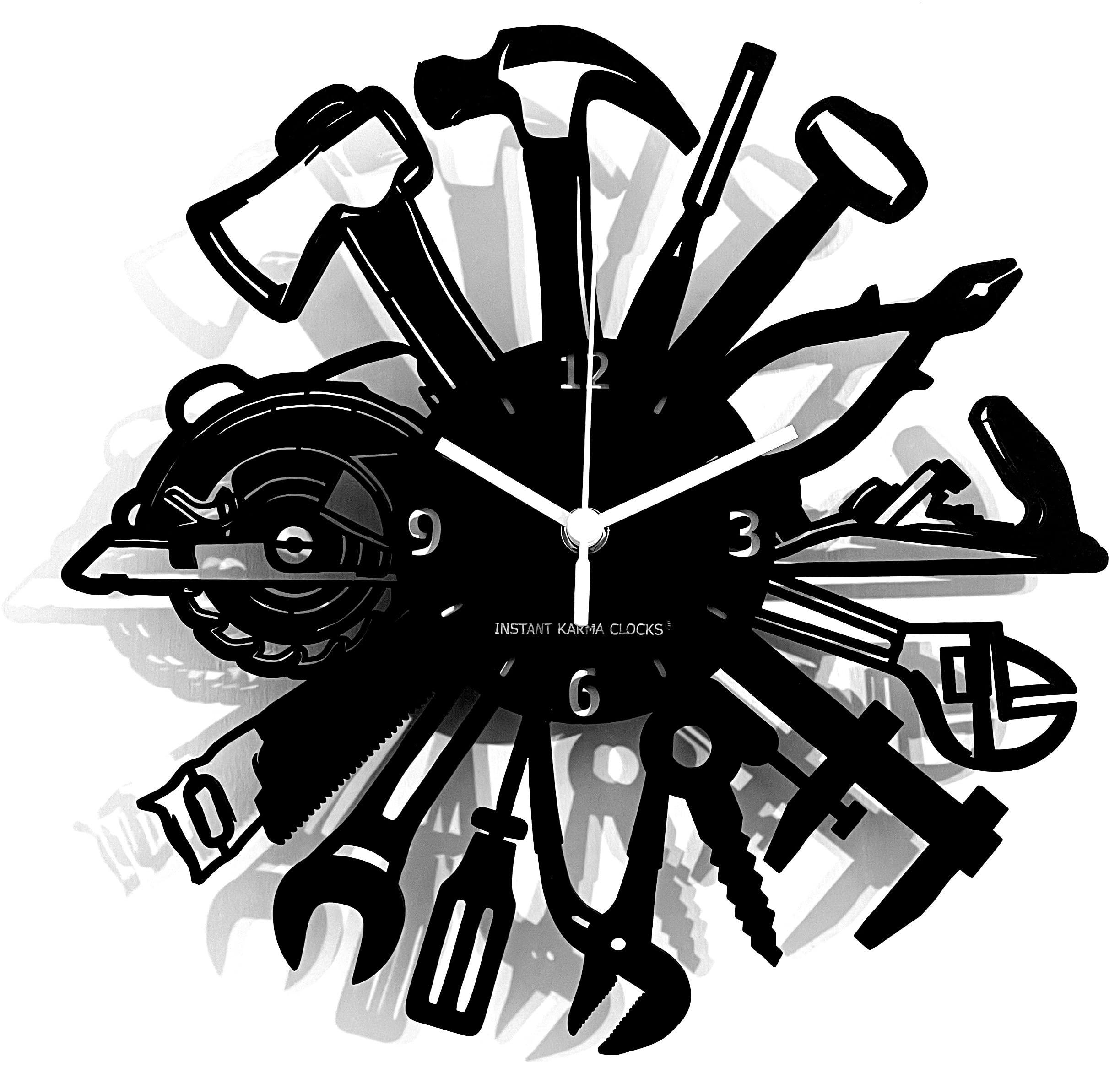 Instant Karma Clocks Instant Karma Clocks Wall Clock Carpenter Artist Masonry Plumber Mechanic Garage Tools, HDF Wood, 12inch