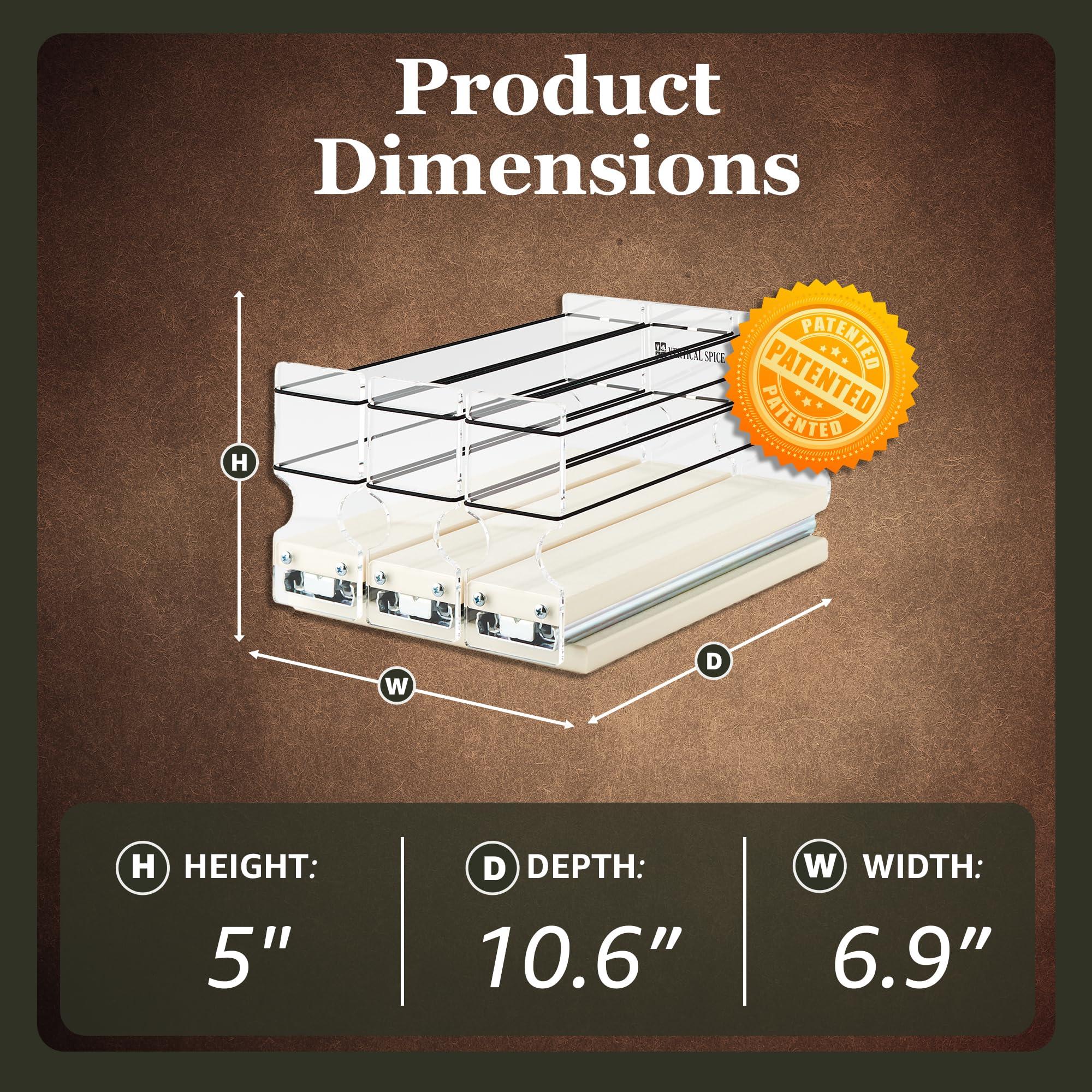 Vertical Spice Vertical Spice Cabinet Mounted Spice Rack Organizer - 3 Drawers,15 Reg. or 30 Half Sized Spice Jars - Pantry Organizers & Storage - Pullout Shelf for Kitchen Cupboard (6.9\"W x 5.0\'\'H x 10.6\"D, Cream)