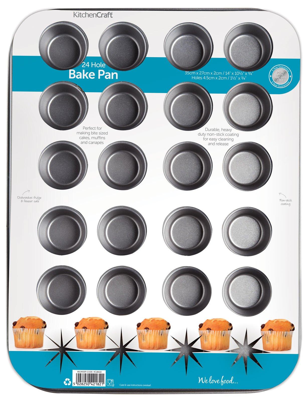 Kitchen Craft KitchenCraft Non Stick Mini Muffin Tin / Mince Pie Baking Tray, 24 Holes, 35 x 27 cm