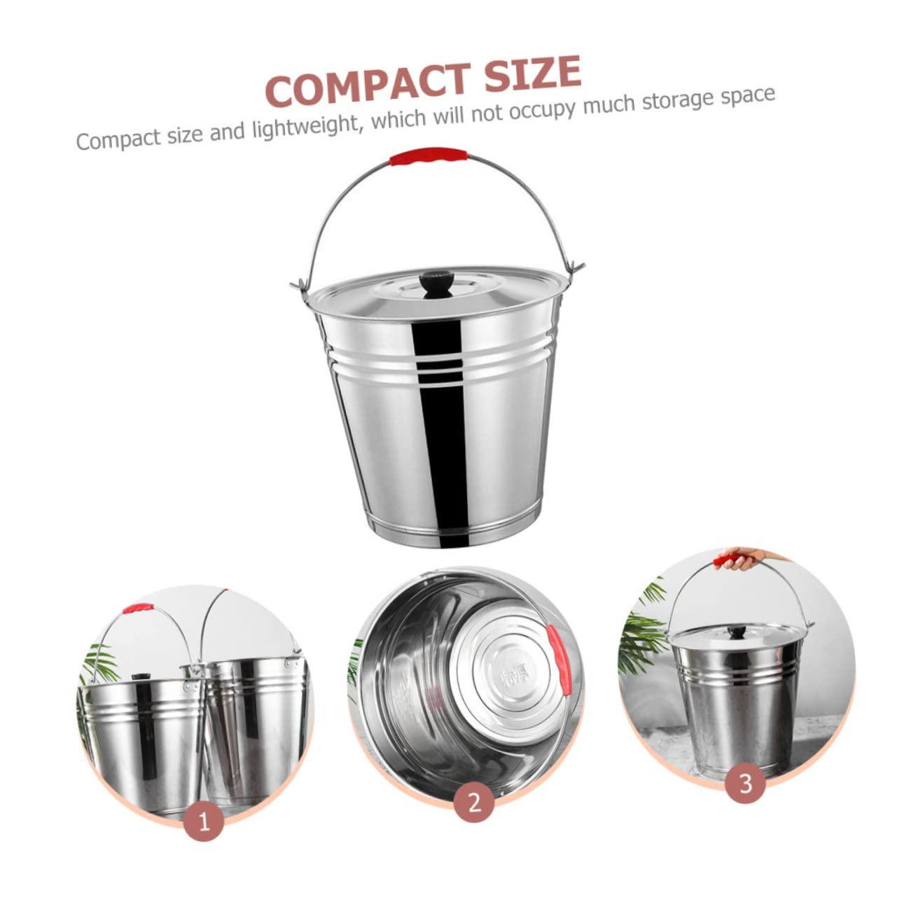 Cabilock Cabilock Ash Bucket with Lid Stainless Steel Fire Pit Ash Pail Large Capacity Outdoor Coal Bucket for BBQ