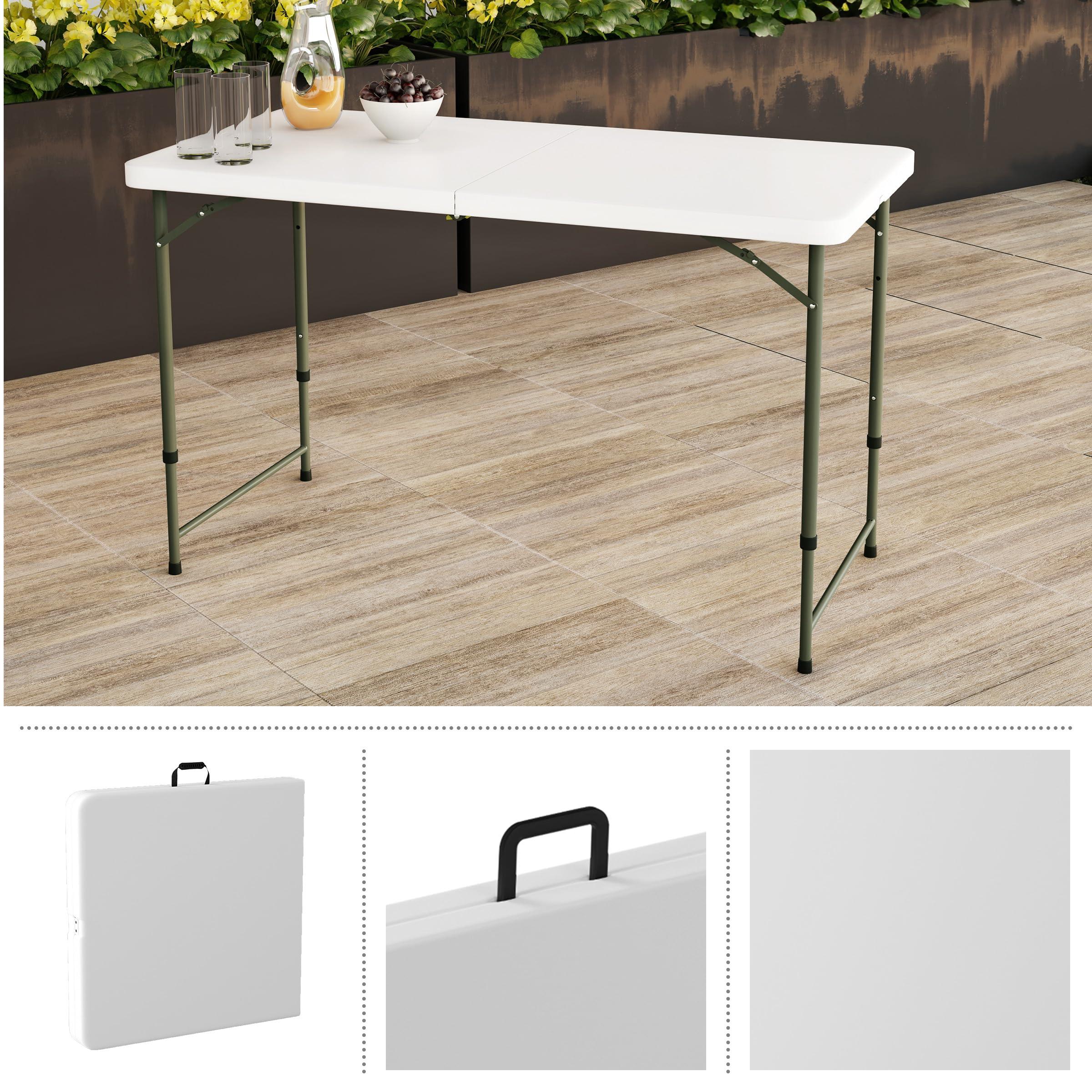 Everyday Home Adjustable Folding Table - Portable 4-Foot Plastic Utility Tabletop with 2 Height Settings - Indoor and Outdoor Seating by Lavish Home (White)