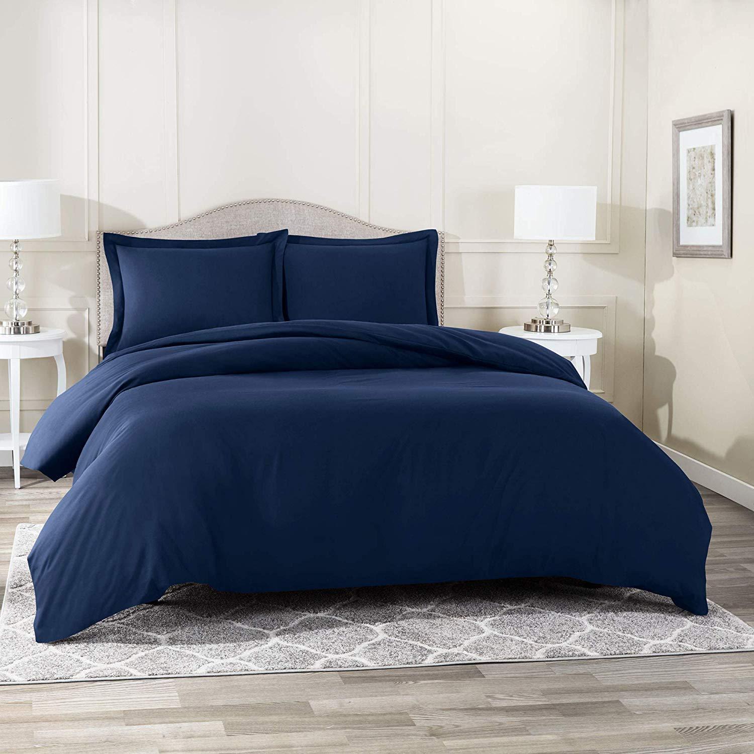 Comfort Bed Store Comfort Store Bedding 2 Piece 400 GSM Comforted Set Collection Organic Cotton 400 Thread Count Solid 1 Duvet Cover, 1 Comforter (Navy Blue Twin, Set of 2)