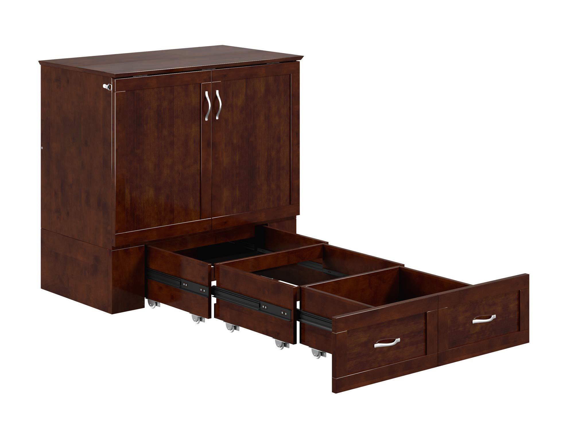 AFI AFI Hamilton Twin XL Murphy Bed Chest with Mattress, Storage, and Built-in Charger in Walnut