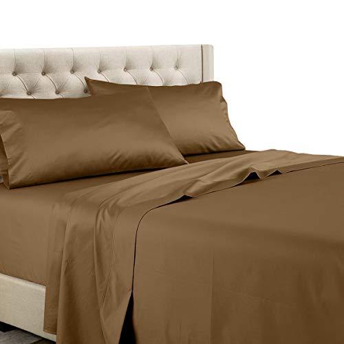Royal Tradition Solid 600-Thread-Count, 100-Percent Cotton, 22-Inch Super Deep Pocket Queen Bed Sheets Set, Taupe