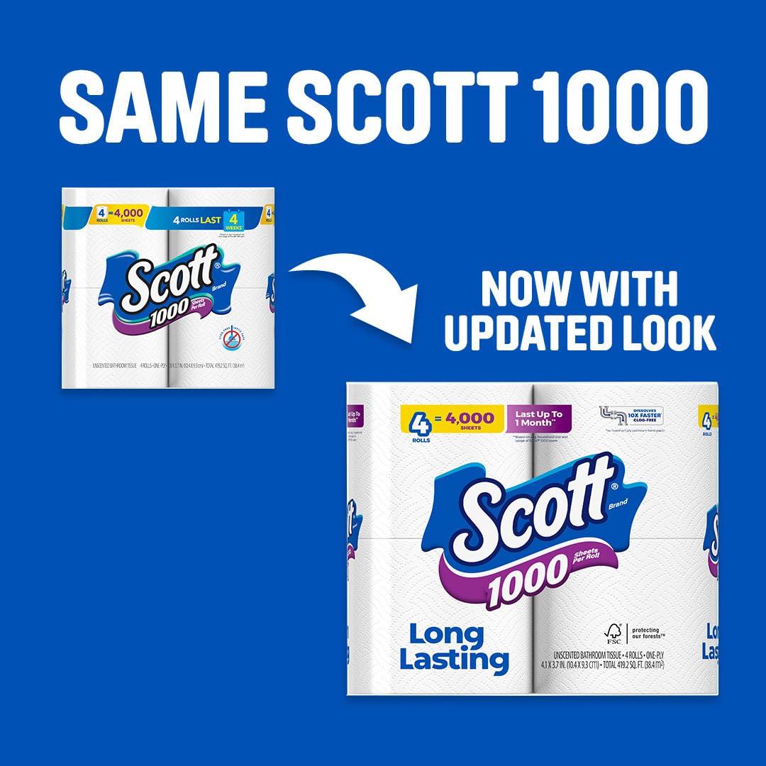 Scott Scott 1000 Toilet Paper, 8 Rolls, Septic-Safe, 1-Ply Toilet Tissue