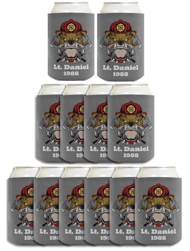 Personalized Gifts Fire Fighter Gifts For Son Personalized Firefighter Bulldog Mascot 12-Pack Personalized Can Coolie Drink Coolers Coolies Bulldog