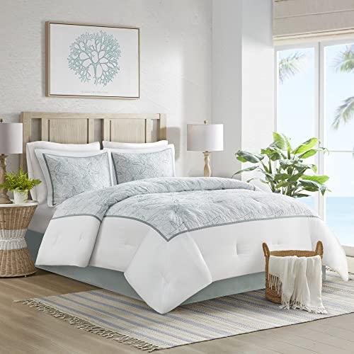 Harbor House Harbor House Cotton Comforter Set - Coastal Oceanic Sealife Design, All Season Down Alternative Bedding with Matching Shams, Bedskirt, Maya Bay, Seafoam Blue Full(80"x90") 4 Piece