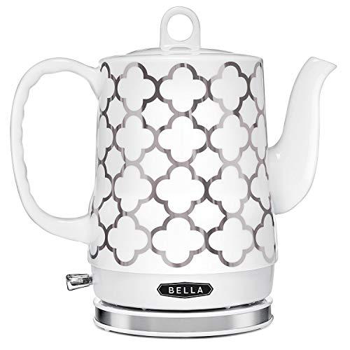 BELLA BELLA Electric Kettle & Tea Pot - Ceramic Water Heater with Detachable Swivel Base, Auto Shut Off & Boil Dry Protection, 1.2 Liter, Silver Tile Pattern
