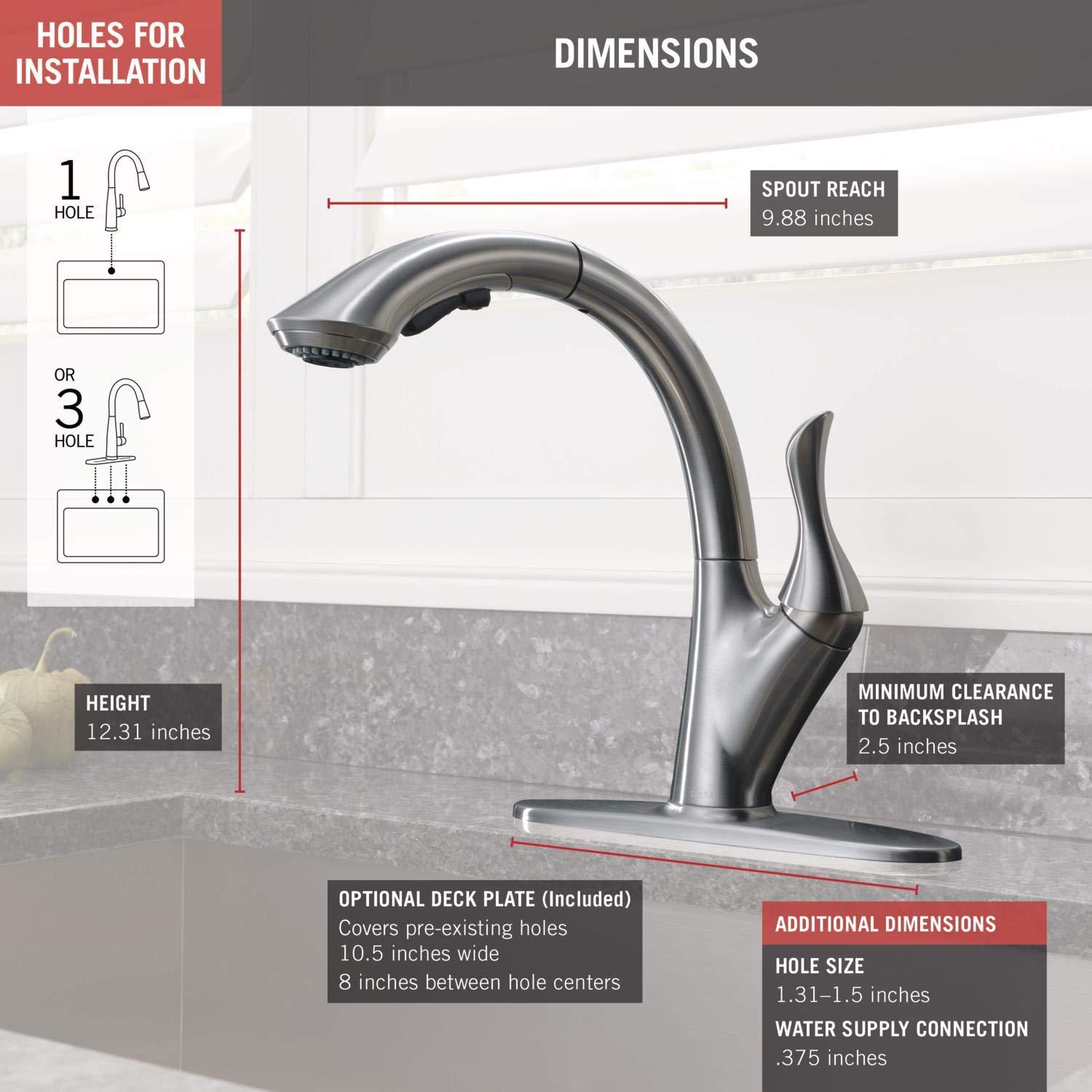DELTA FAUCET Delta Faucet Linden Single-Handle Kitchen Sink Faucet with Pull Out Sprayer, Arctic Stainless 4153-AR-DST