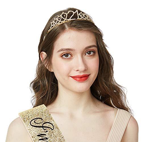 ADBetty \"I\'m 21 Bitches!\" Sash & Rhinestone Tiara Set - 21st Birthday Gifts Birthday Sash for Women Fun Party Favors Birthday Party Supplies (Gold Glitter with Black Lettering)