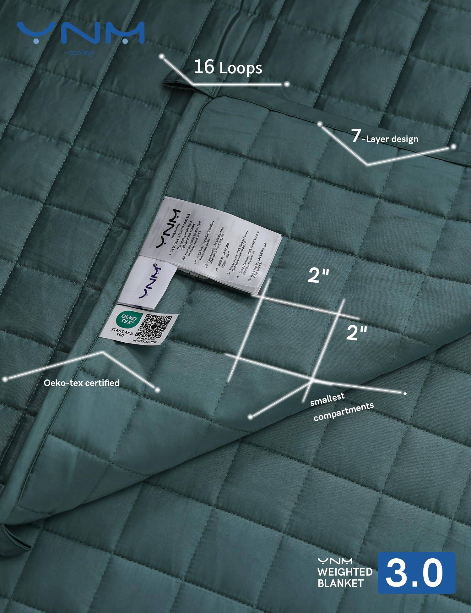 YnM YnM Exclusive Cooling Weighted Blanket, Smallest Compartments, Bed Blanket for One Person of 140lbs, Ideal for Twin/Full Bed (48x72 Inches, 15 Pounds, Sea Grass)