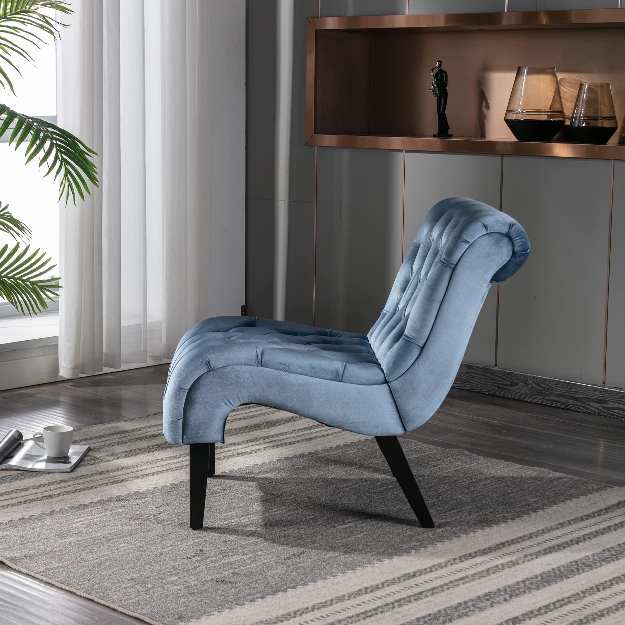 HomSof HomSof Velvet Accent Chair for Living Room, Chaise Lounge Single Sofa, Blue Recliner Chair with Rubber Wood