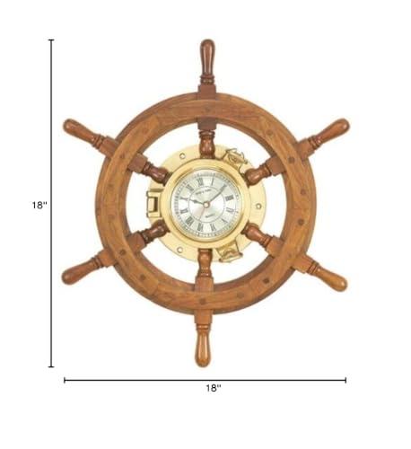 HANDMADE BY ARTISAN Real Simple...handtooled Handcrafted Porthole Ships Wheel Clock,