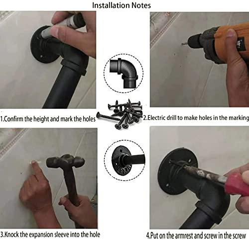 Pealihuy Pealihuy Handrails for Outdoor Front Porch Steps, Stair Handrails for Outside Steps Railing for The Elderly for Concrete Wood Brick Stair, Wrought Iron Matt Black,95cm