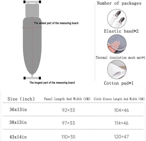 LemNin Ironing Board Cover,Ironing Board Cover and Pad, Fiber Ironing Replacement Board Cover and Pad 36"x13" 38"x13" 43"x14", Ironing Board Covers 3 Layer Standard Ironing Board Cover(Brown,92x33cm(36x13in)