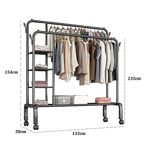 HomeLoft Basics Metal Heavy Duty Garment Rack with 5 Storage Shelf, Multifunction Clothes Rail on Wheels, Easy to Assemble (135x50x154cm)