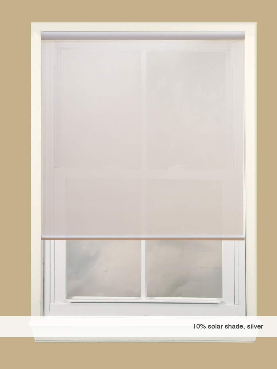Windowsandgarden Custom Cordless Solar Shades 10 Percent Openness 50w x 72H, Silver