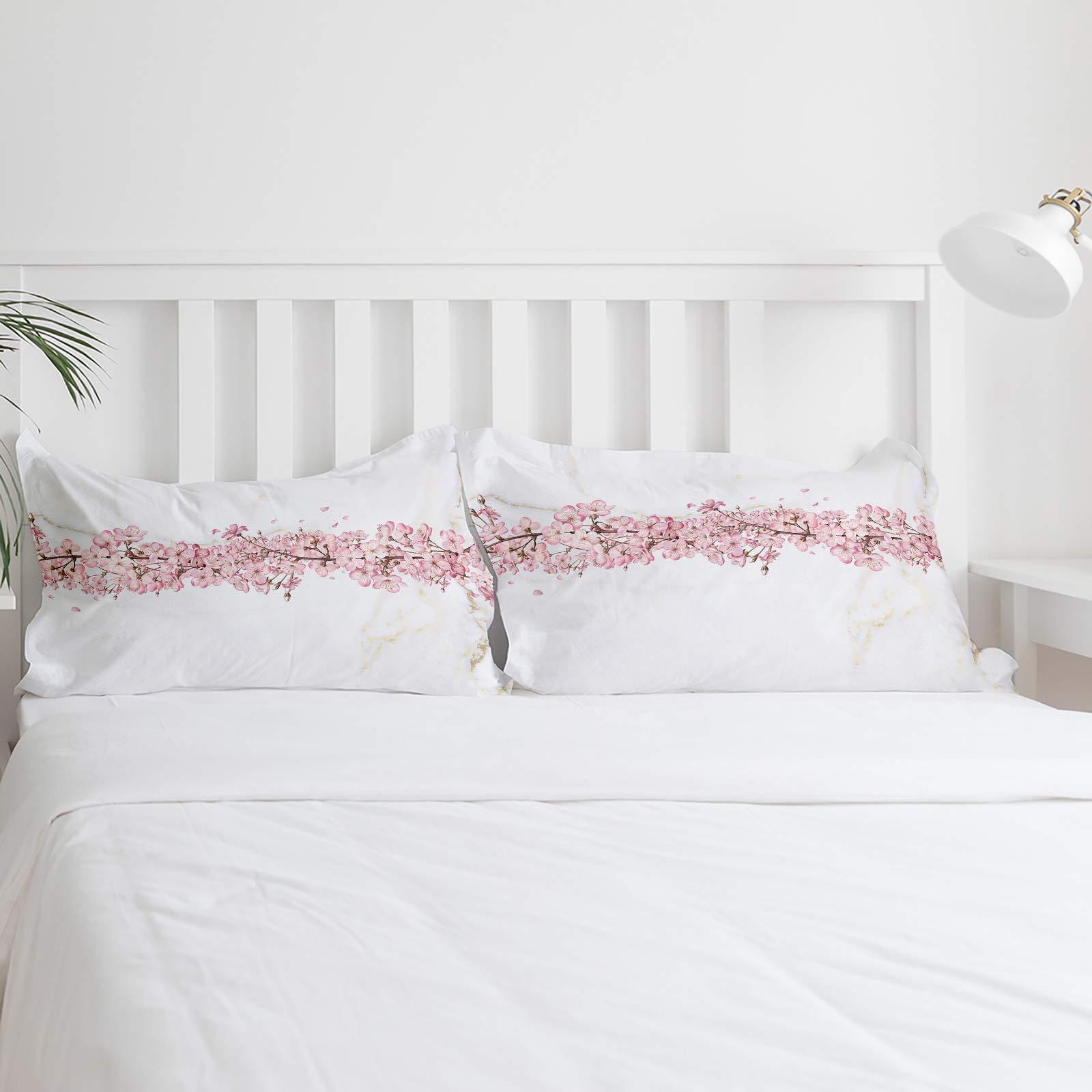 Plelat Zipper Duvet Cover Set Soft Comforter Cover Set for Girls Boys,Pink Peach Blossom Beautiful Flowers Bedding Sets Twill Plush Bed Sheet Set,King Size