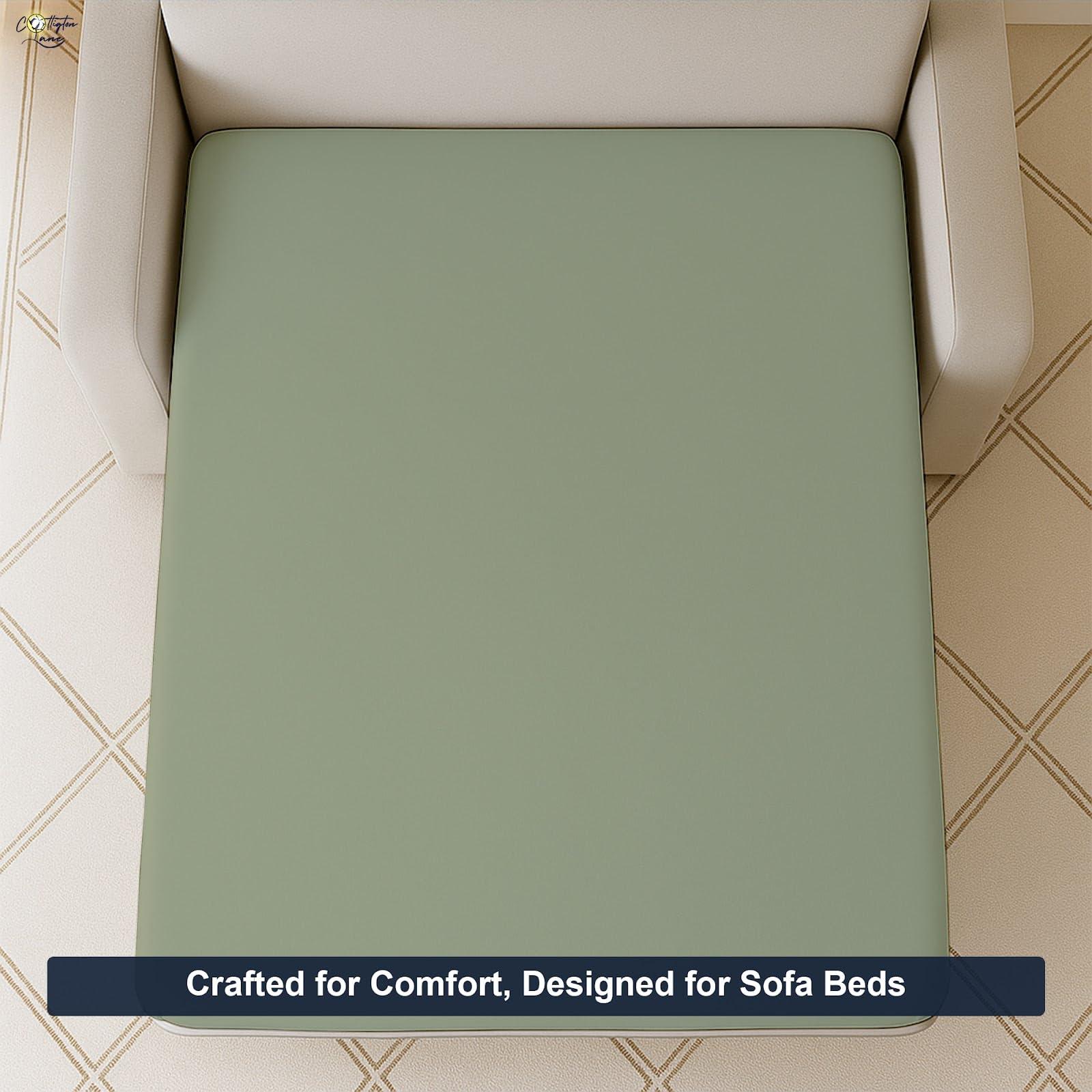 Cottington Lane Sleeper Sofa Fitted Sheet Queen Size - 100% Egyptian Cotton - 6 Inch Deep Fitted Queen Size Sleeper Sofa Sheets - Sofa Sleeper Fitted Sheet Only, Queen Sofa Bed/Pullout Couch Bottom Sheet(Sage)