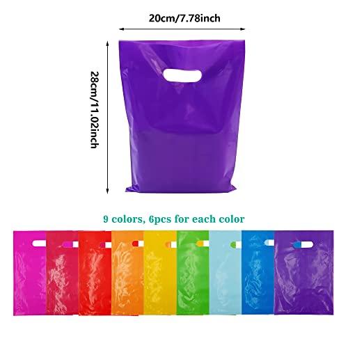 PPXMEEUDC PPXMEEUDC 54PCS Plastic Handle Bag Plastic Party Favor Bags Party Gift Bags for Birthday Party Gift Shop Retail Bag Halloween Christmas Thanksgiving Candy Cookies Dessert