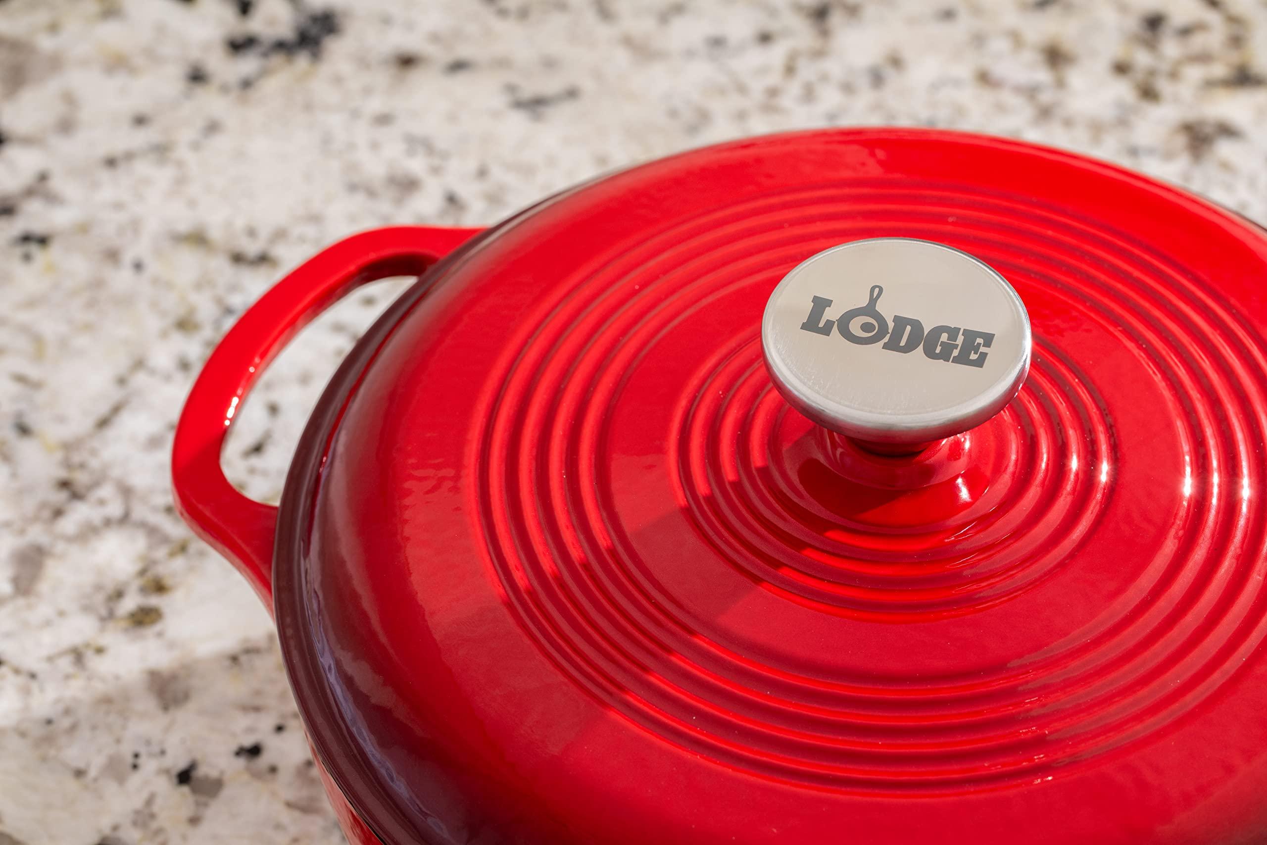 Lodge Lodge 3 Quart Enameled Cast Iron Dutch Oven with Lid Dual Handles Oven Safe up to 500 F or on Stovetop - Use to Marinate, Cook, Bake, Refrigerate and Serve Island Spice Red