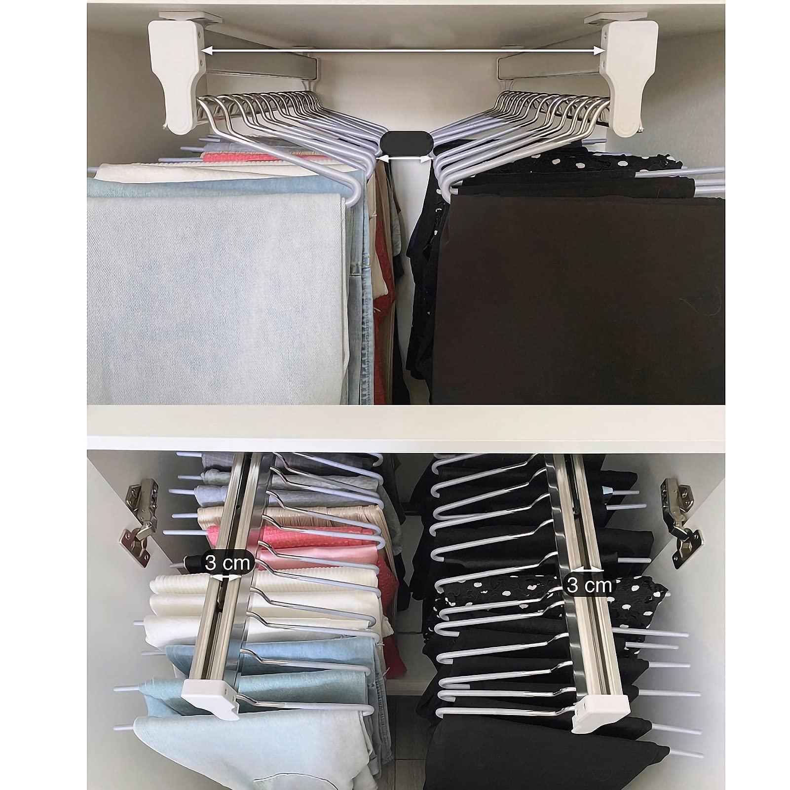 GONCBKVN Stainless Steel Pull Out Clothes Hanger Rail for Closet, Adjustable Heavy Duty Clothes Storage Hanger Rod, for Pants Coats (Color : Black, Size : 30cm/11.8in)