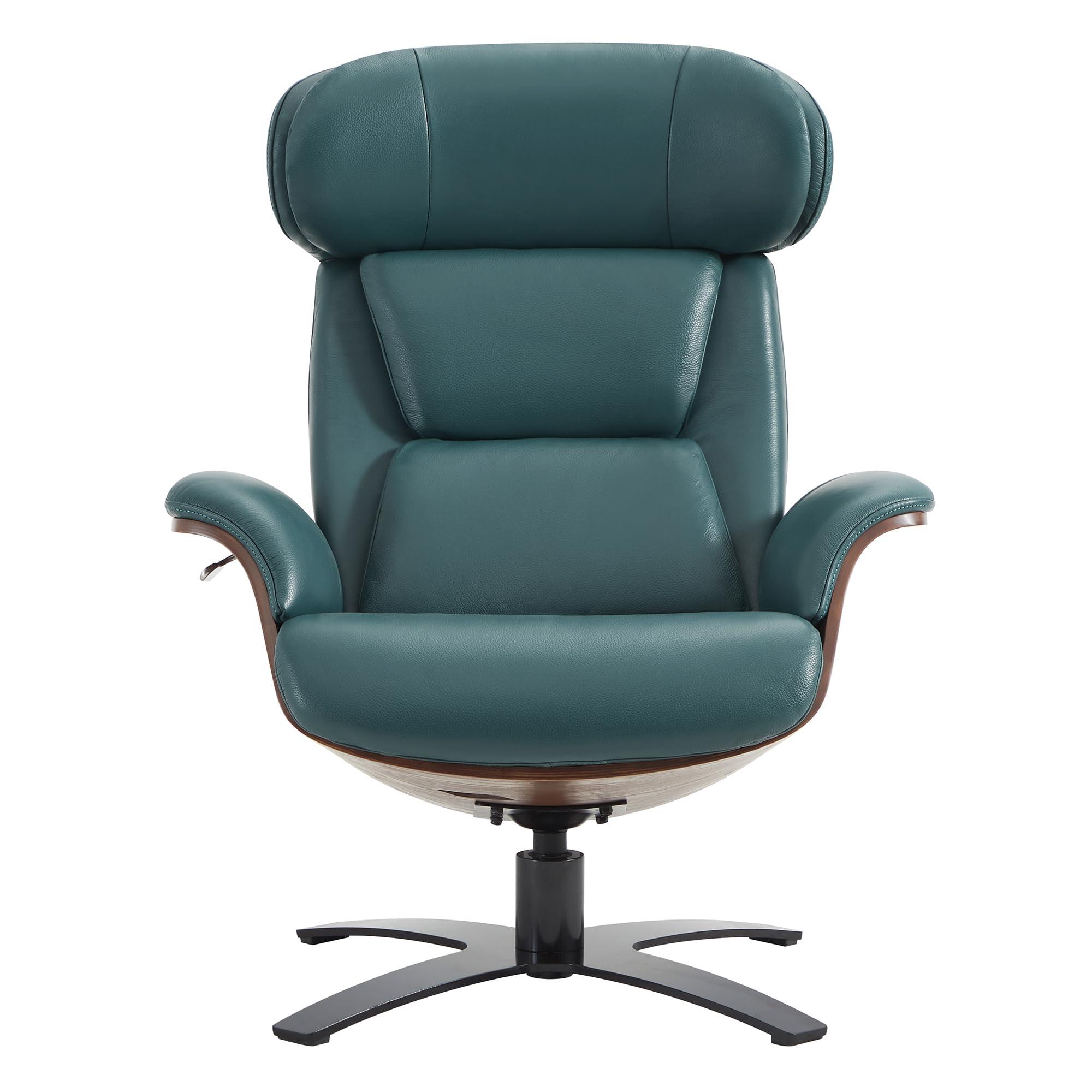 CHITA CHITA Genuine Leather Reclining Swivel Chair with Adjustable Headrest and Ottoman for Living Room, Teal