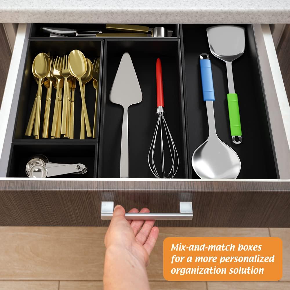 Bambloom Black Bamboo Drawer Organizer - Silverware&Utensil Holder Organizer for Kitchen Drawers, Multi-Use Drawer Dividers Boxes for Bathroom CounterCabinet, Garage, Office Desk, Makeup, Jewelry (15\"6\"2.5\")