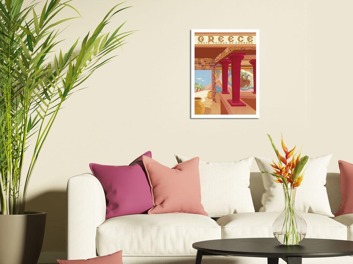 Pacifica Island Art Crete Greece - Palace of Cnossos (Knossos) - Vintage Travel Poster by Helen Perakis-Theocharis c.1949 - Master Art Print (Unframed) 9in x 12in
