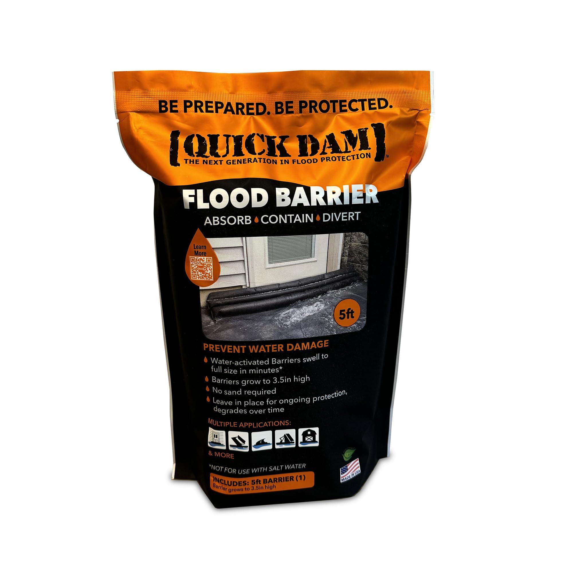 Quick Dam Quick Dam QD65-1 Water-Activated Flood Barrier-5 Feet-1/Pack, 5-ft, Black