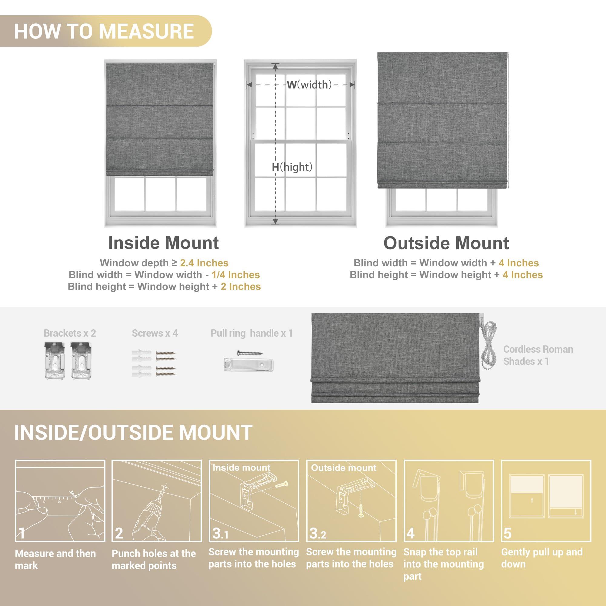 HOTSOON HOTSOON Blackout Roman Shades for Window, Linen Roman Window Shades, Custom Washable Fabric Roman Blinds, Thermal Insulation UV Protection for Home Living Room Loft, White,32-33" W x 41-48" H