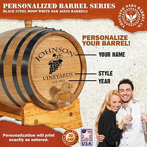 THOUSAND OAKS BARREL Personalized 5 Liter Oak Wine Barrel (1 gallon) with Stand, Bung, and Spigot | Age Cocktails, Bourbon, Whiskey, Beer and More! | Engraved Custom Wine Barrel (V16) Design
