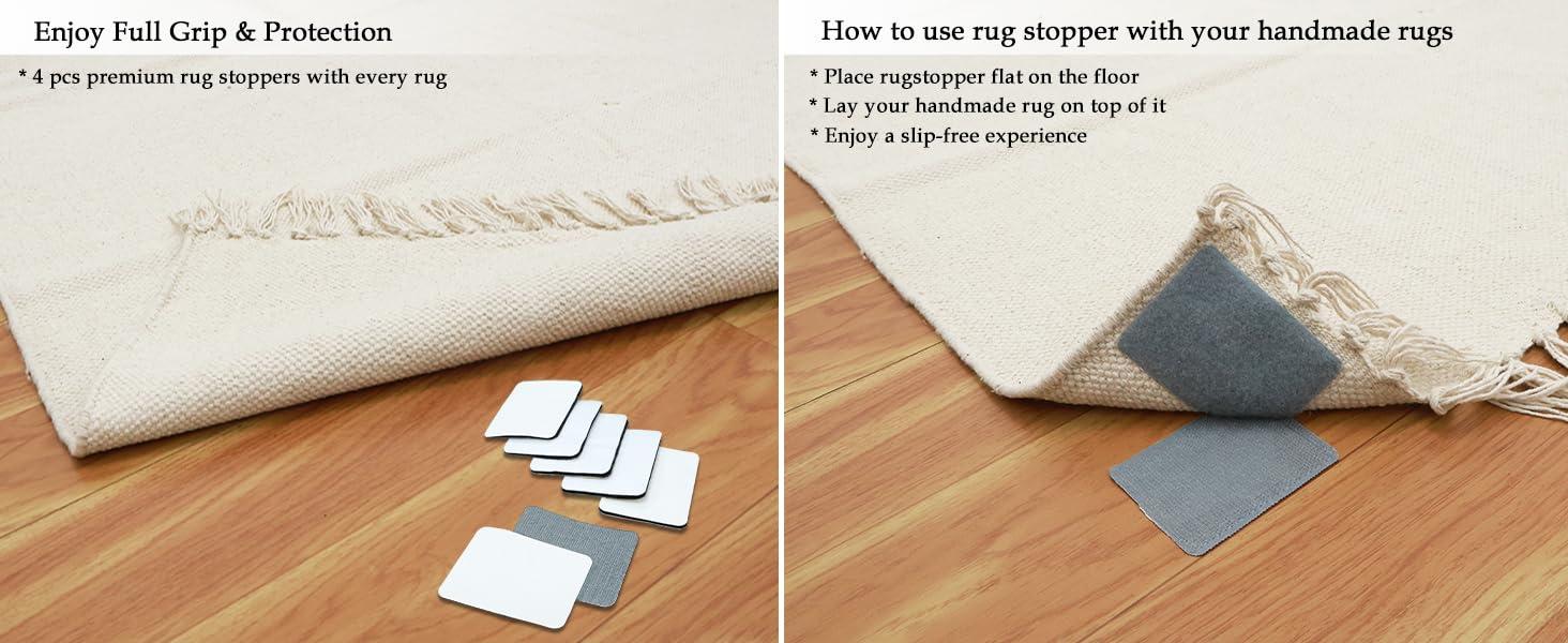 CASAVANI Area Rug 12x18 Kilim Rug Blue & Pink Cotton Dhurrie Striped Thick 0.19 inches Stone Easy Washable Rug Hand Wash Cotton Carpet Flatweave Rug Indoor Outdoor Rugs for Living Room, Bedroom